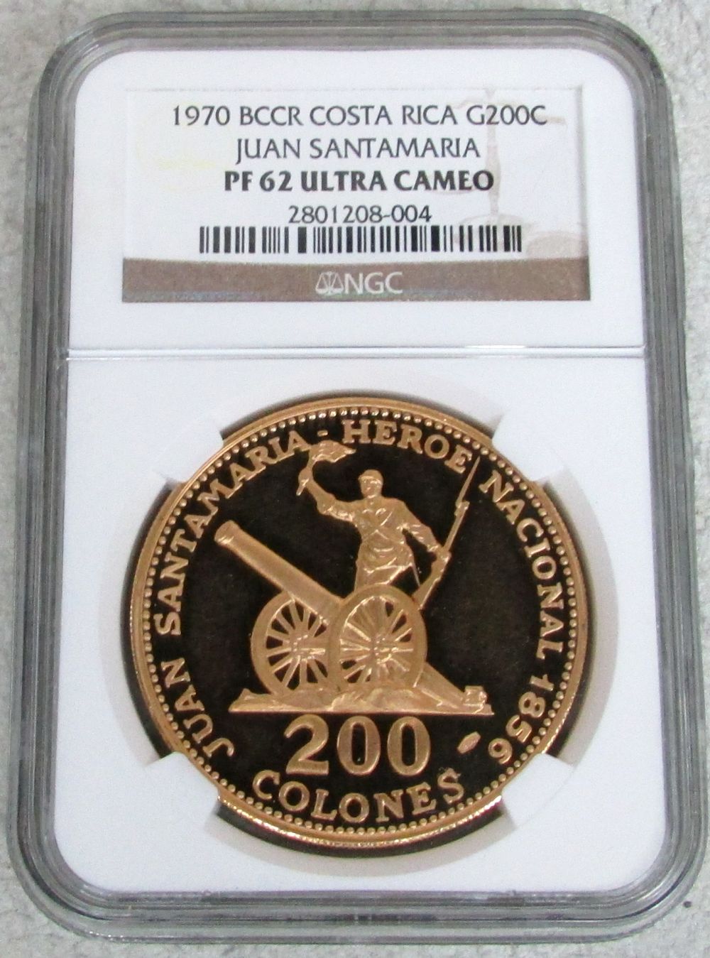 1970 Bccr Gold Costa Rica 200 Colones Juan Santamaria Ngc 1970 Bccr Gold Costa Rica 200 Colones Juan Santamaria Ngc Proof 62 Ultra Cameo