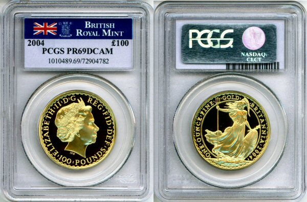 2004 GOLD GREAT BRITAIN 100 PDS PCGS PROOF 69  DCAM  973 MINTED