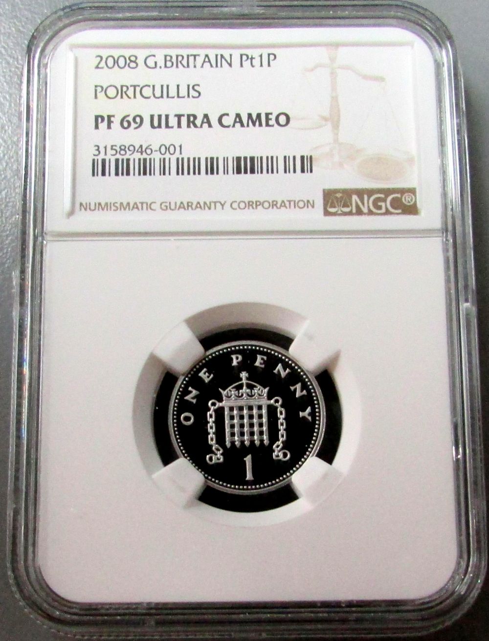2008 PLATINUM GREAT BRITAIN ONE PENNY PORTCULLIS COIN NGC PROOF 69 ...