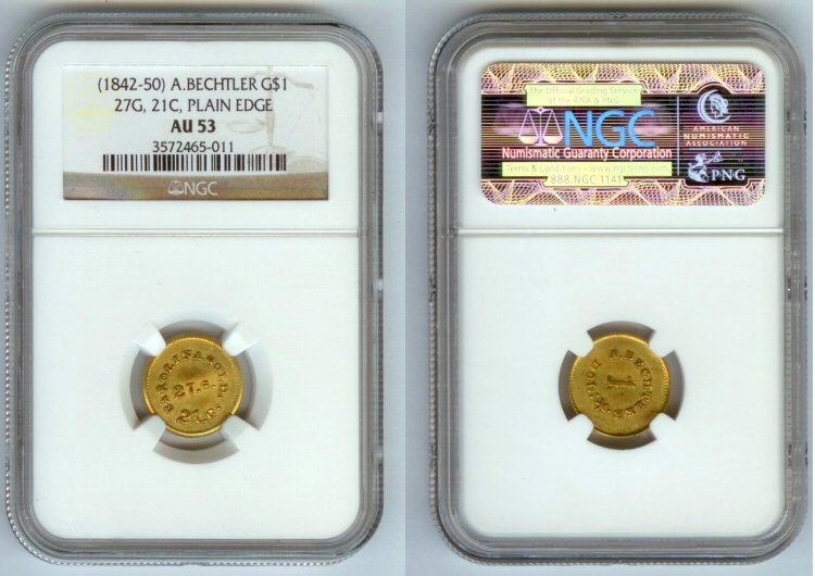 1842 - 1850 GOLD $1 AUGUST BECHTLER NORTH CAROLINA NGC AU53