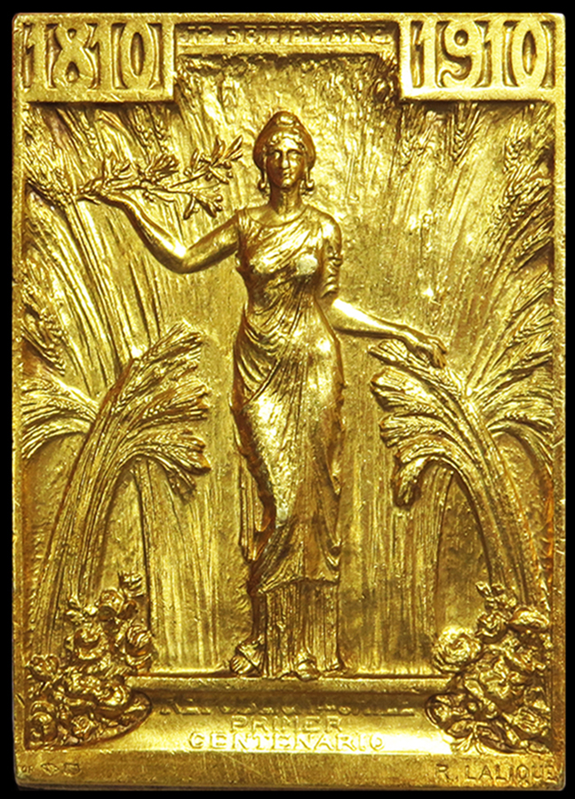 1910 GOLD  R. LALIQUE GOLD PLAQUE "CHILEAN INDEPENDENCE CENTENARY" ESTIMATED 100 MADE