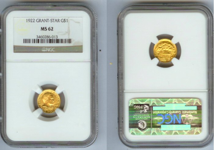1922 GOLD GRANT MEMORIAL $1 WITH STAR NGC MS 62