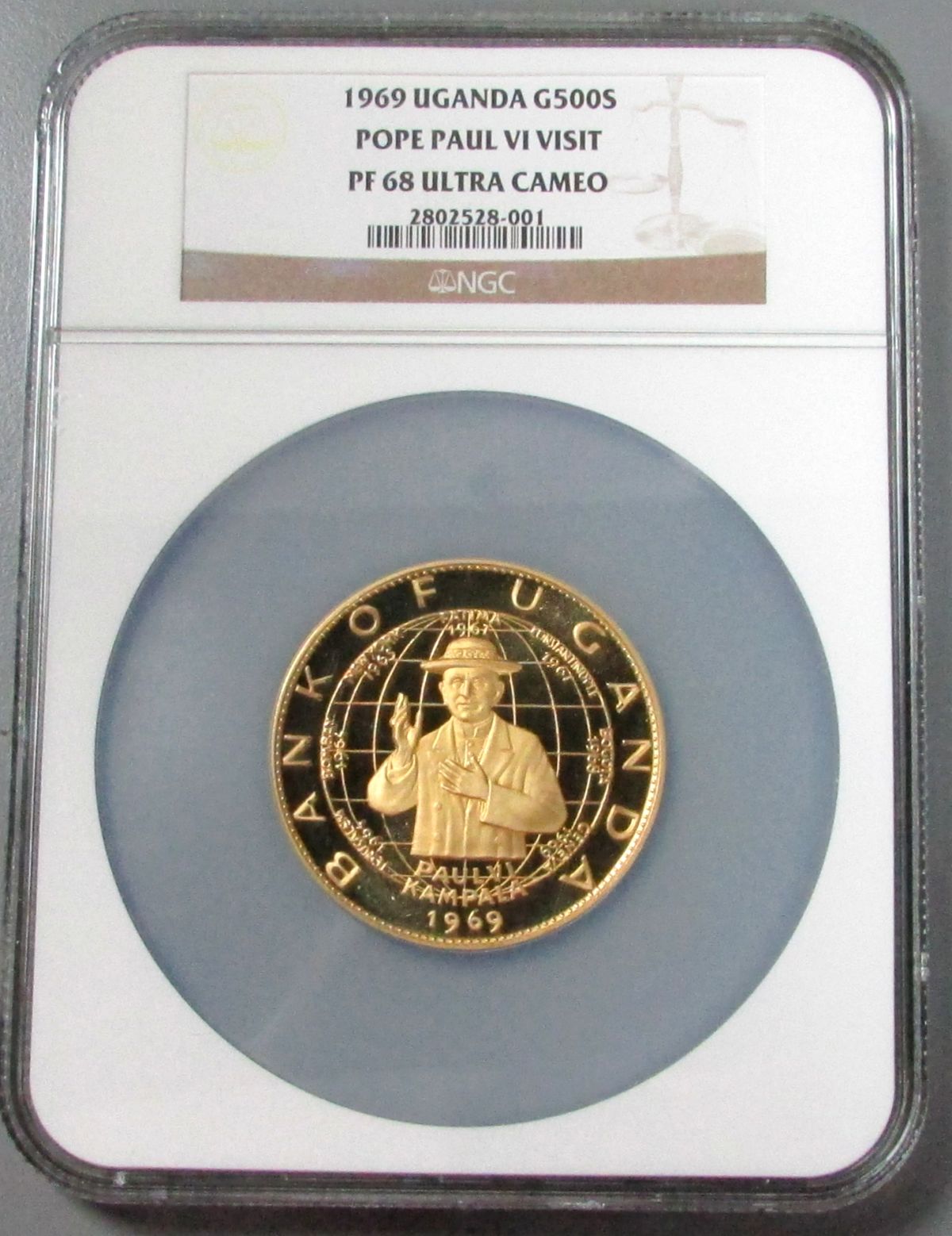 1969 GOLD UGANDA 500 SHILLINGS NGC PROOF 68 ULTRA CAMEO "POPE PAUL VI VISIT" 1,680 MINTED