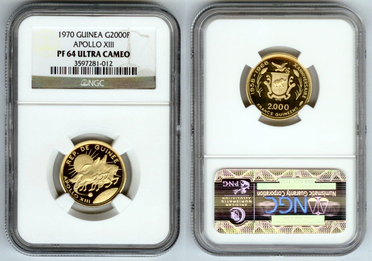1970 GOLD GUINEA 2000 FRANCS NGC PROOF 64 ULTRA CAMEO "APOLLO XIII" ONLY 1,775 MINTED