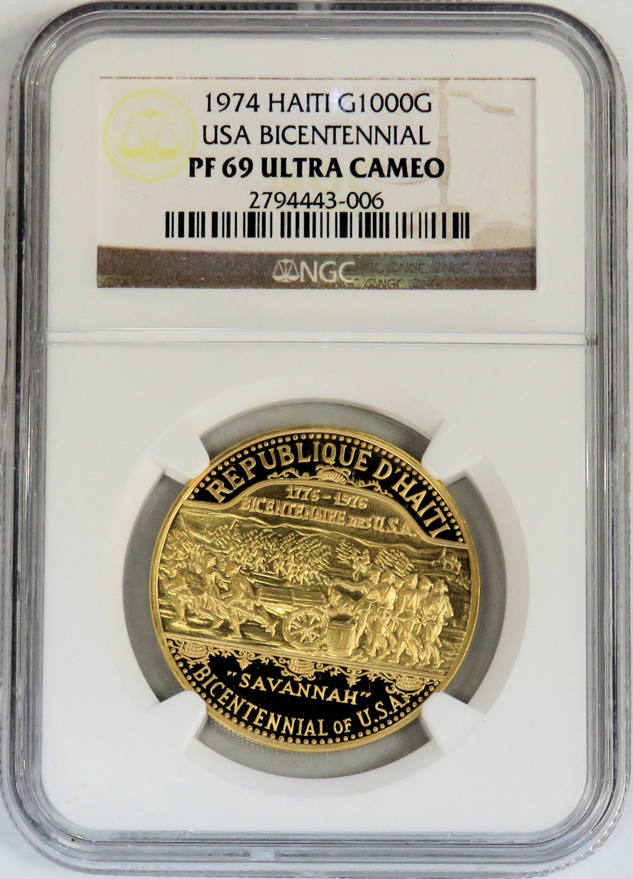 1974 GOLD HAITI 1000 GOURDES USA BICENTENNIAL NGC PROOF 69 ULTRA CAMEO ONLY 480 MINTED