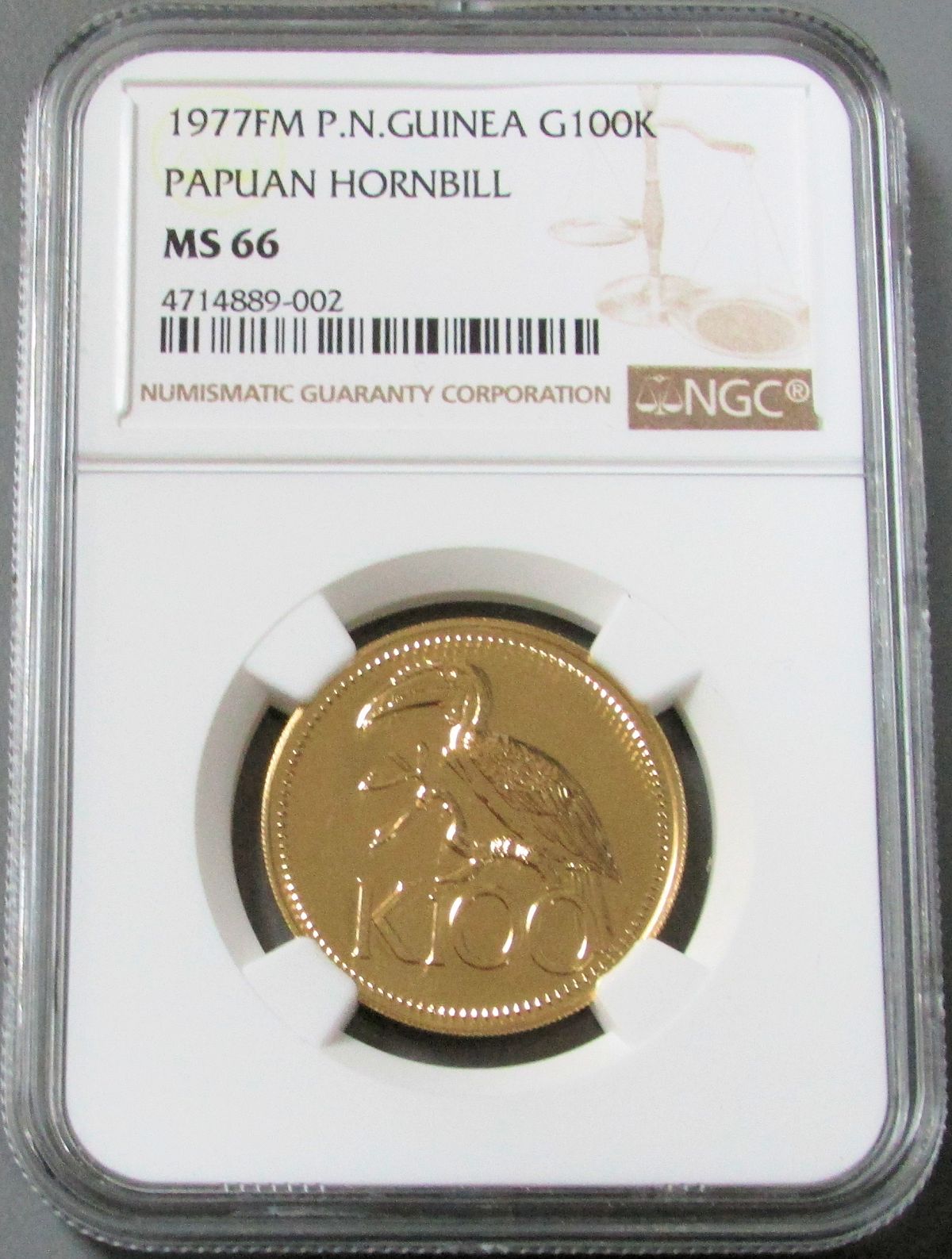1977 FM GOLD PAPUA NEW GUINEA 100 KINA NGC MINT STATE 69 PAPUAN HORNBILL ONLY 362 MINTED