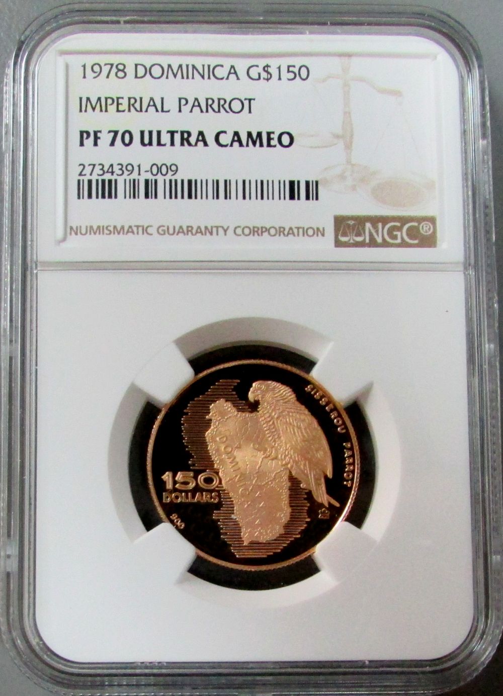1978 GOLD DOMINICA $150 "IMPERIAL PARROT" NGC PROOF 70 ULTRA CAMEO ONLY 116 MINTED 1978 GOLD DOMINICA $150 "IMPERIAL PARROT" NGC PROOF 70 ULTRA CAMEO ONLY 116 MINTED
