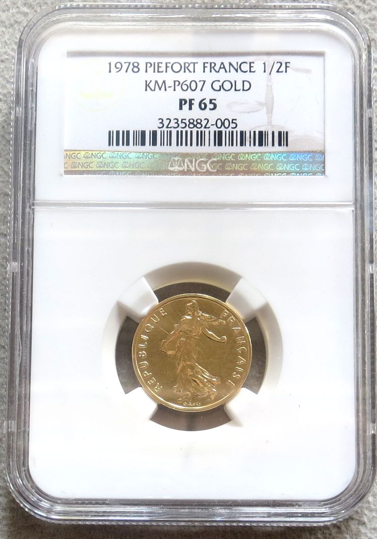 1978 GOLD FRANCE 1/2 FRANC PIEFORT NGC PROOF 65 ONLY 141 MINTED