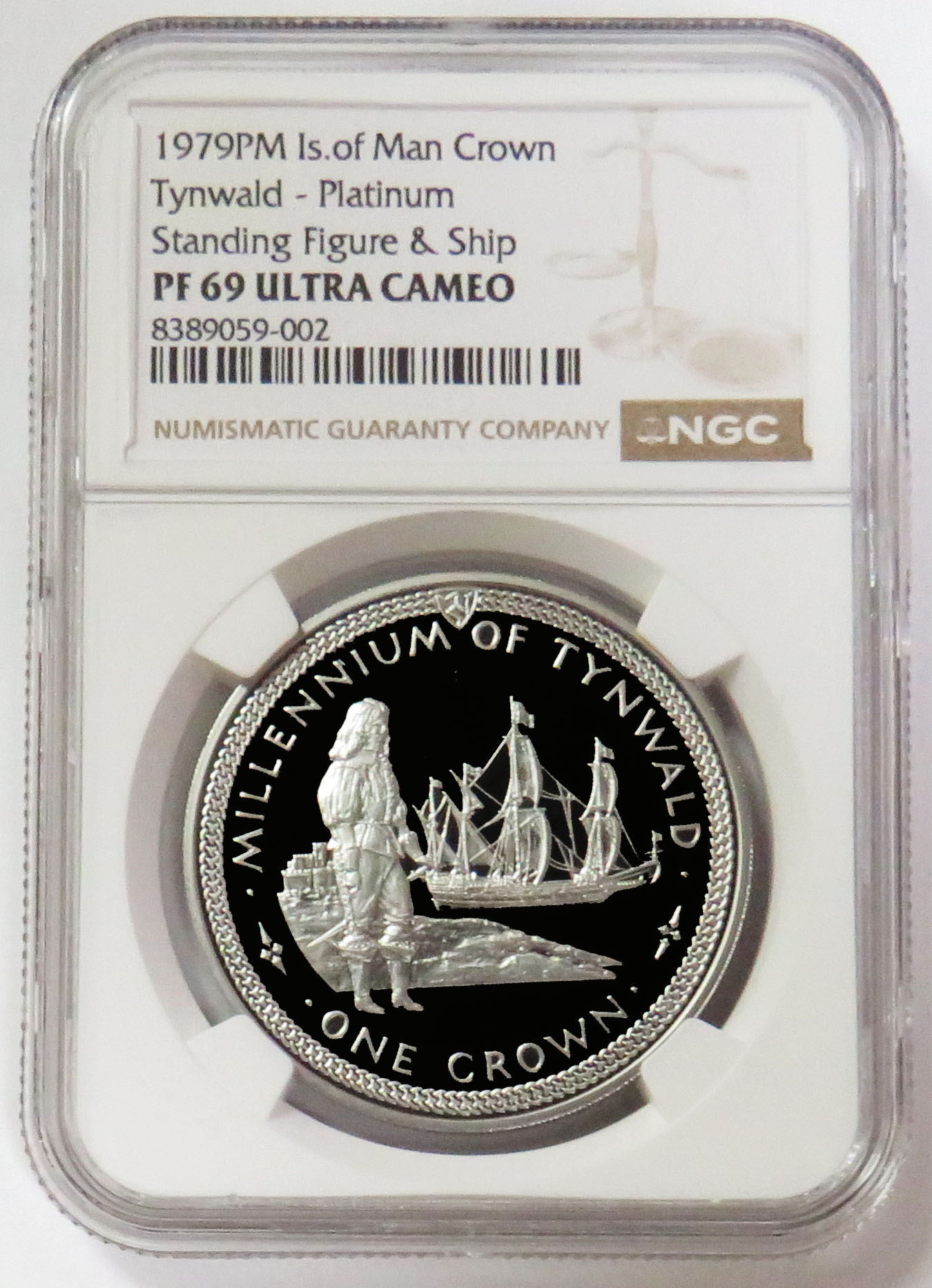 1979 PLATINUM ISLE OF MAN STANDING FIGURE & SHIP TYNWALD 1 CROWN NGC PROOF 69 ULTRA CAMEO 100 MINTED