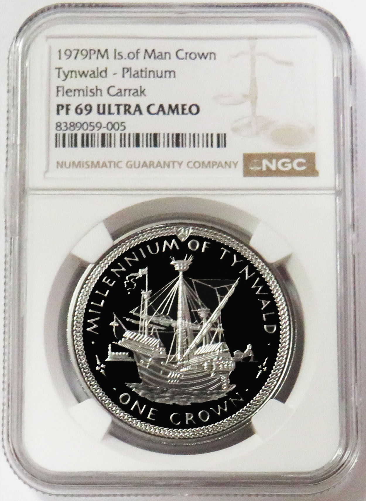 1979 PLATINUM ISLE OF MAN FLEMISH CARRACK 1 CROWN TYNWALD NGC PROOF 69 ULTRA CAMEO 100 MINTED