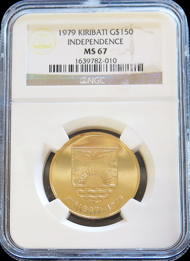 1979 GOLD KIRIBATI $150 COIN NGC MINT STATE 67 "MANEABA HOUSE" ONLY 422 MINTED 