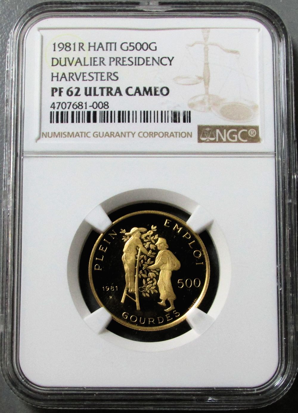 1981 R GOLD HAITI 500 GOURDES DUVALIER PRESIDENCY HARVESTERS NGC PROOF 62 ULTRA CAMEO ONLY 10 MINTED