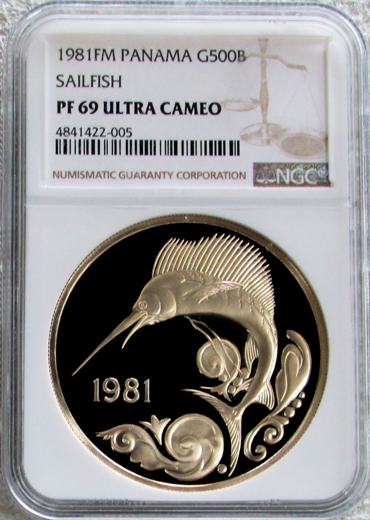 1981 GOLD PANAMA 500 BALBOAS NGC PROOF 69 ULTRA CAMEO SAILFISH 487 MINTED