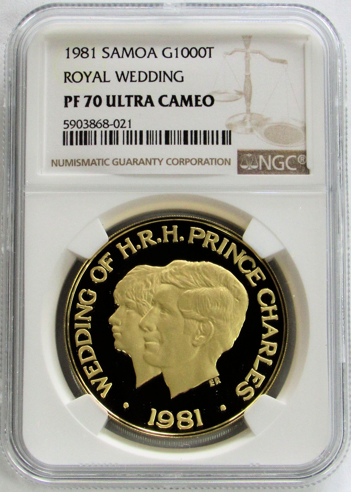 1981 GOLD SAMOA 1000 TALA PROOF ROYAL WEDDING COIN NGC PROOF 70 ULTRA CAMEO ONLY 100 MINTED