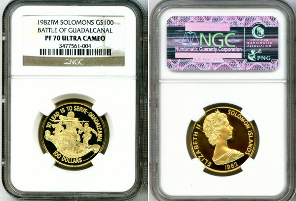 1982 GOLD SOLOMON ISLANDS $100 NGC PROOF 70 ULTRA CAMEO GUADALCANAL  ONLY311 MINTED