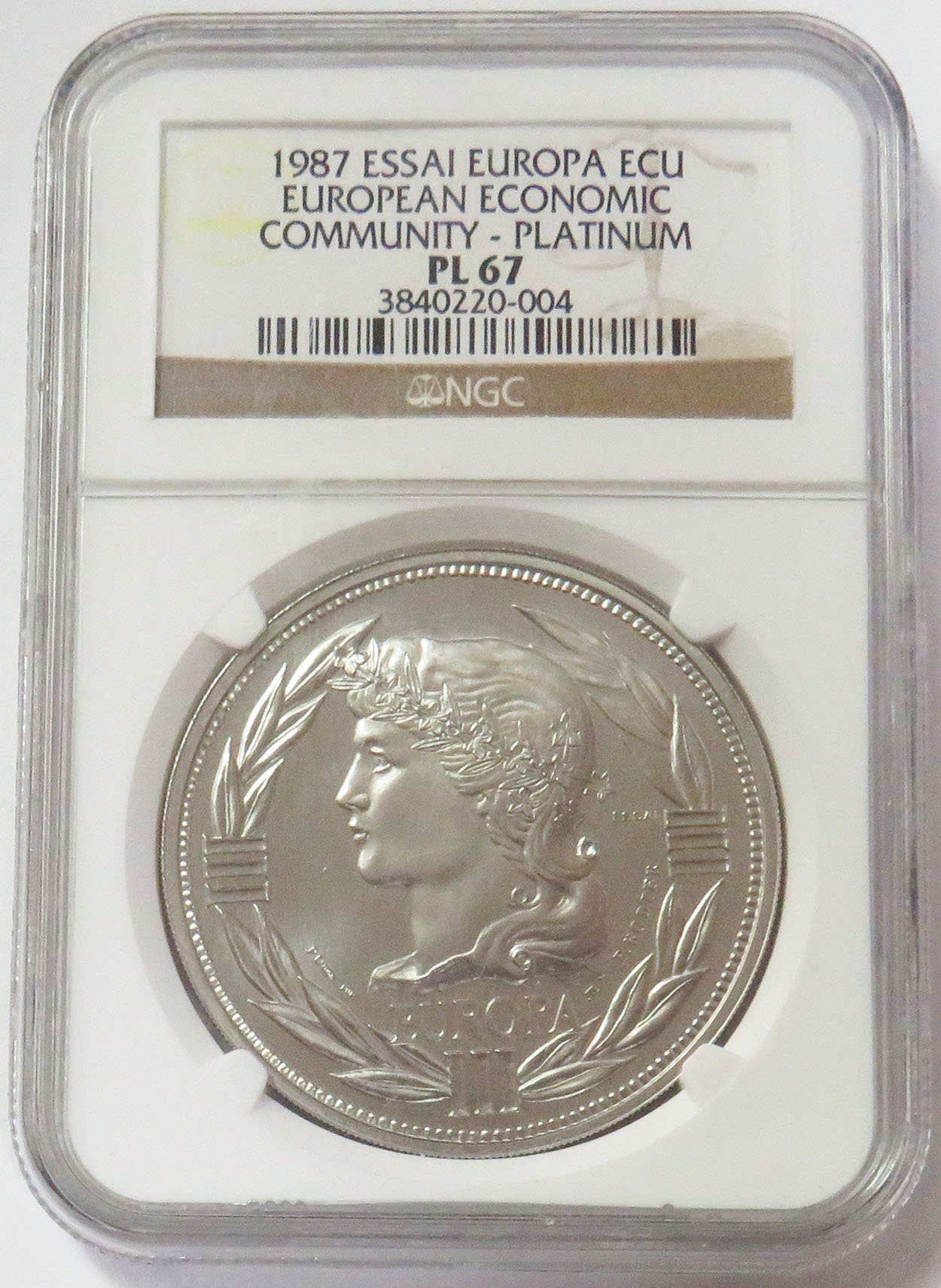 1987 PLATINUM ESSAI EUROPA ECU EUROPEAN ECONOMIC COMMUNITY NGC PL 67 ONLY 15 MINTED 