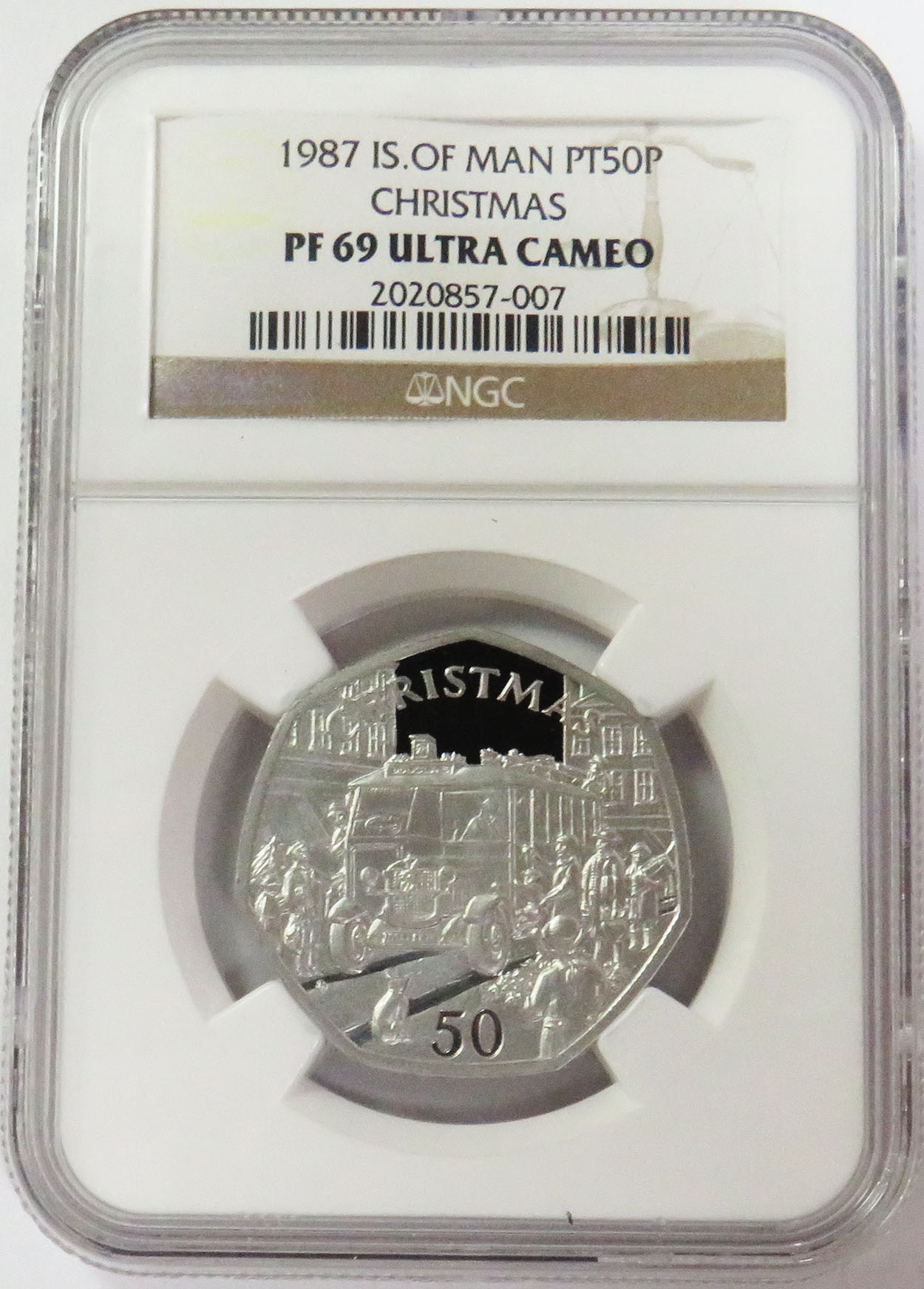 1987 PLATINUM  ISLE OF MAN 50 PENCE CHRISTMAS NGC PROOF 69 ULTRA CAMEO ONLY 50 MINTED