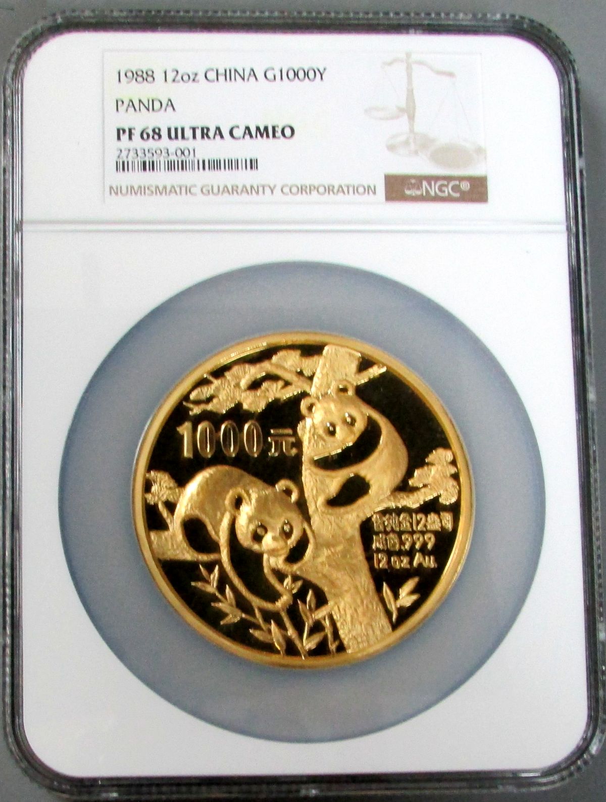 1988 GOLD CHINA 1000 YUAN (12 OZ) POUND PANDA NGC PROOF 68 ULTRA CAMEO 3000 MINTED