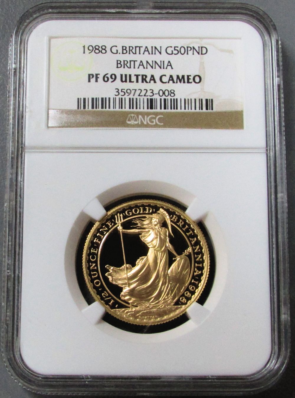 1988 GOLD GREAT BRITAIN 50 POUND COIN NGC PROOF 69 ULTRA CAMEO ONLY 626 MINTED BRITANNIA