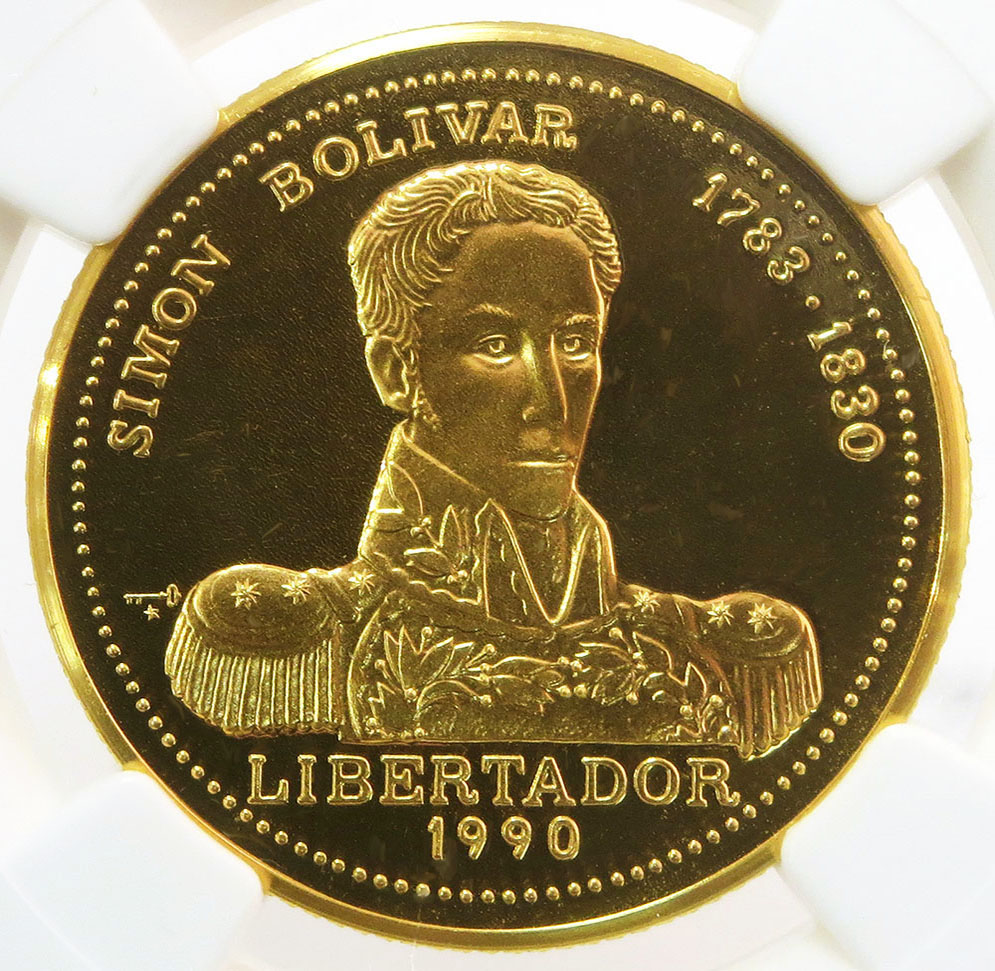 1990 GOLD CUBA 50 PESO SIMON BOLIVAR NGC PROOF 67 CAMEO 50 MINTED