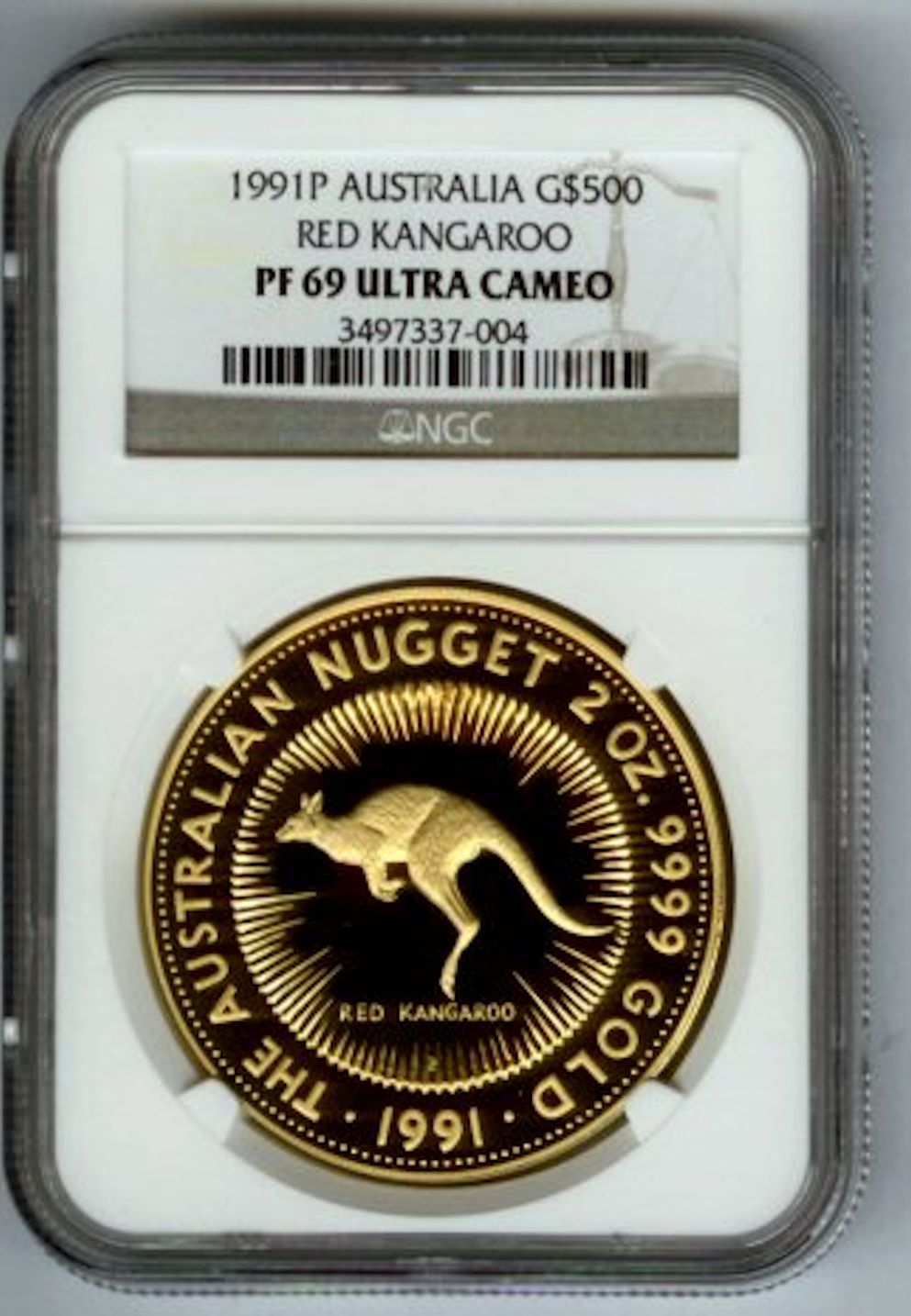 1991 PERT MINT GOLD AUSTRALIA $500 KANGAROO 2 OZ NGC PROOF 69 ULTRA CAMEO ONLY 491 MINTAGE