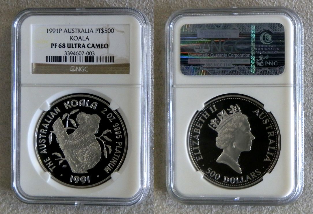 1991 PLATINUM AUSTRALIA $200 KOALA 2 OZ NGC PROOF 68 ULTRA CAMEO ONLY 201 MINTED 