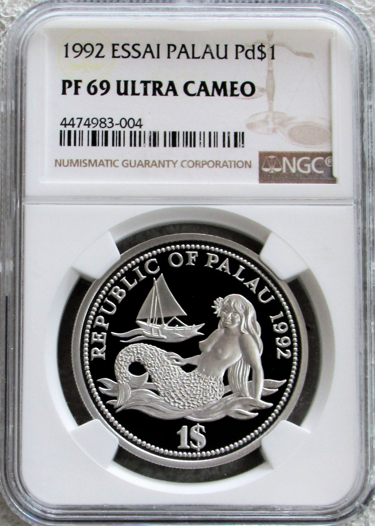 1992 ESSAI PALLADIUM PALAU $1 NGC PROOF 69 ULTRA CAMEO ONLY 15 MINTED