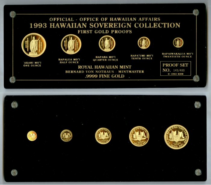 1993 GOLD HAWAII 5 COIN KING KAMEHAMEHA I PROOF SET ONLY 400 MINTED