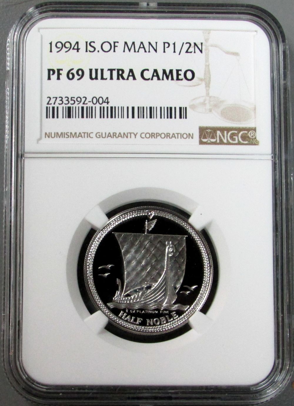 1994 PLATINUM ISLE OF MAN 1/2 NOBLE NGC PROOF 69 ULTRA CAMEO "VIKING SHIP" 10th YEAR ANNIVERSARY ONLY 250 MINTED