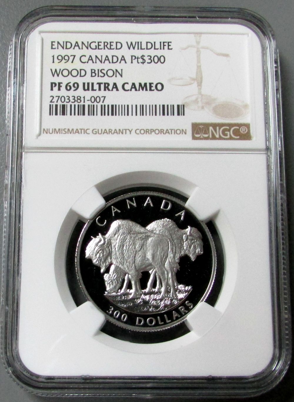 1997 PLATINUM CANADA $300 NGC PROOF 69 ULTRA CAMEO "WILD LIFE SERIES WOOD BISON" ONLY 1,500 MINTED 