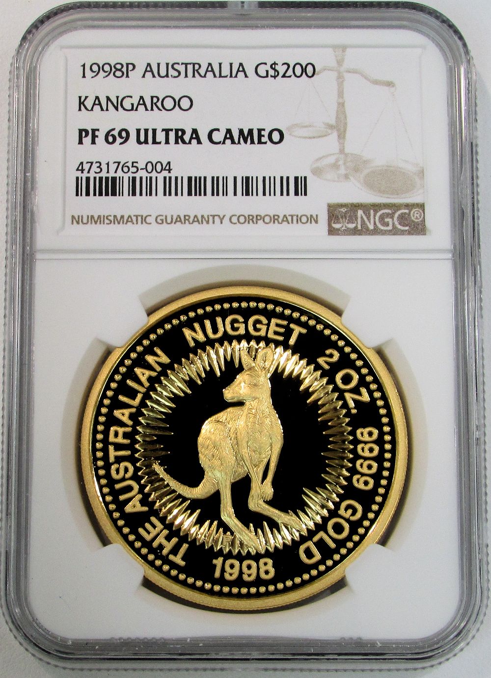 1998 P GOLD AUSTRALIA $200 KANGAROO 2 OZ COIN NGC PROOF 69 ULTRA CAMEO ONLY 149 MINTED