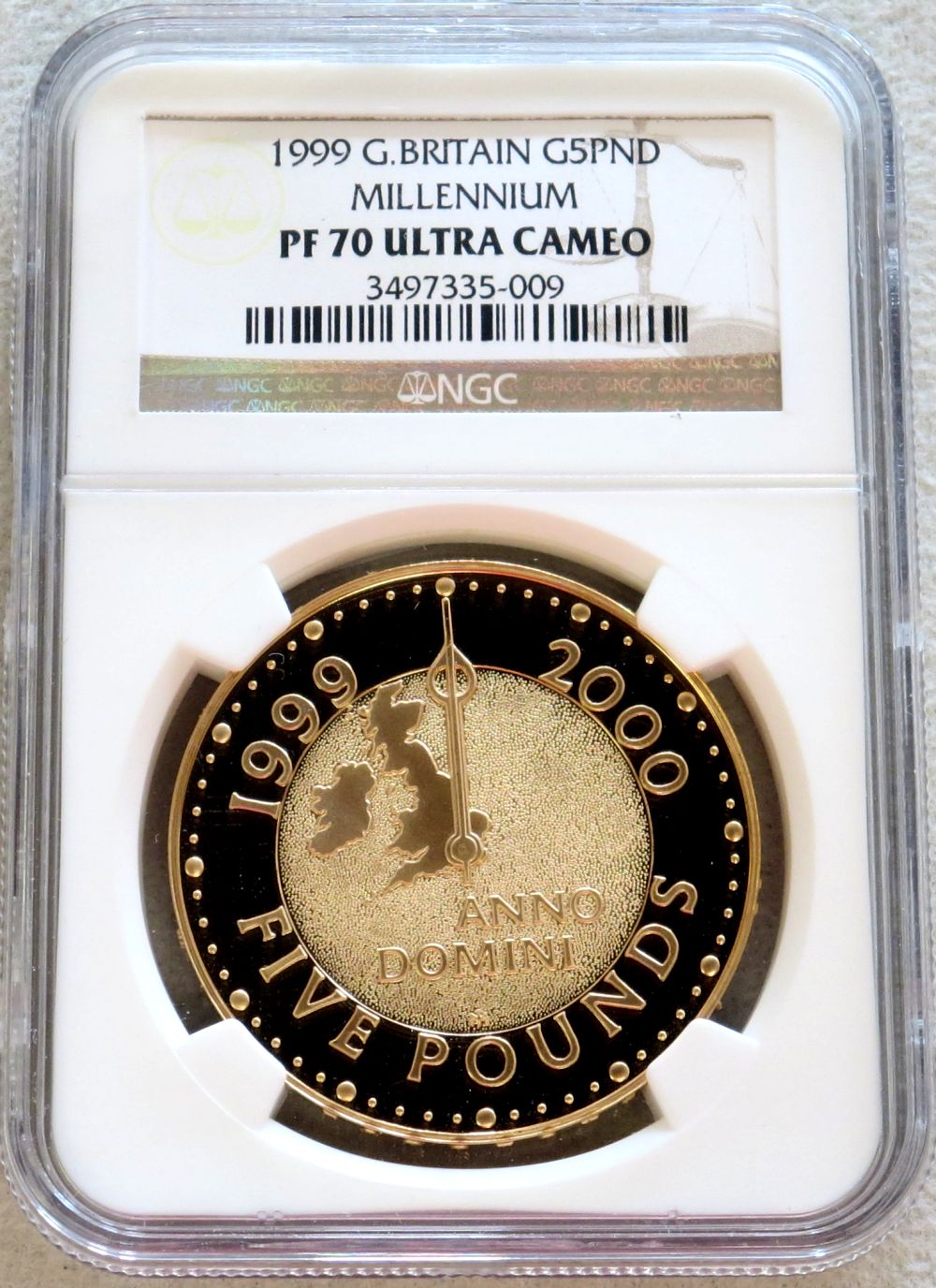 1999 GOLD GREAT BRITAIN 5 POUND NGC PERFECT PROOF 70 ULTRA CAMEO "MILLENNIUM" ONLY 311 MINTED 