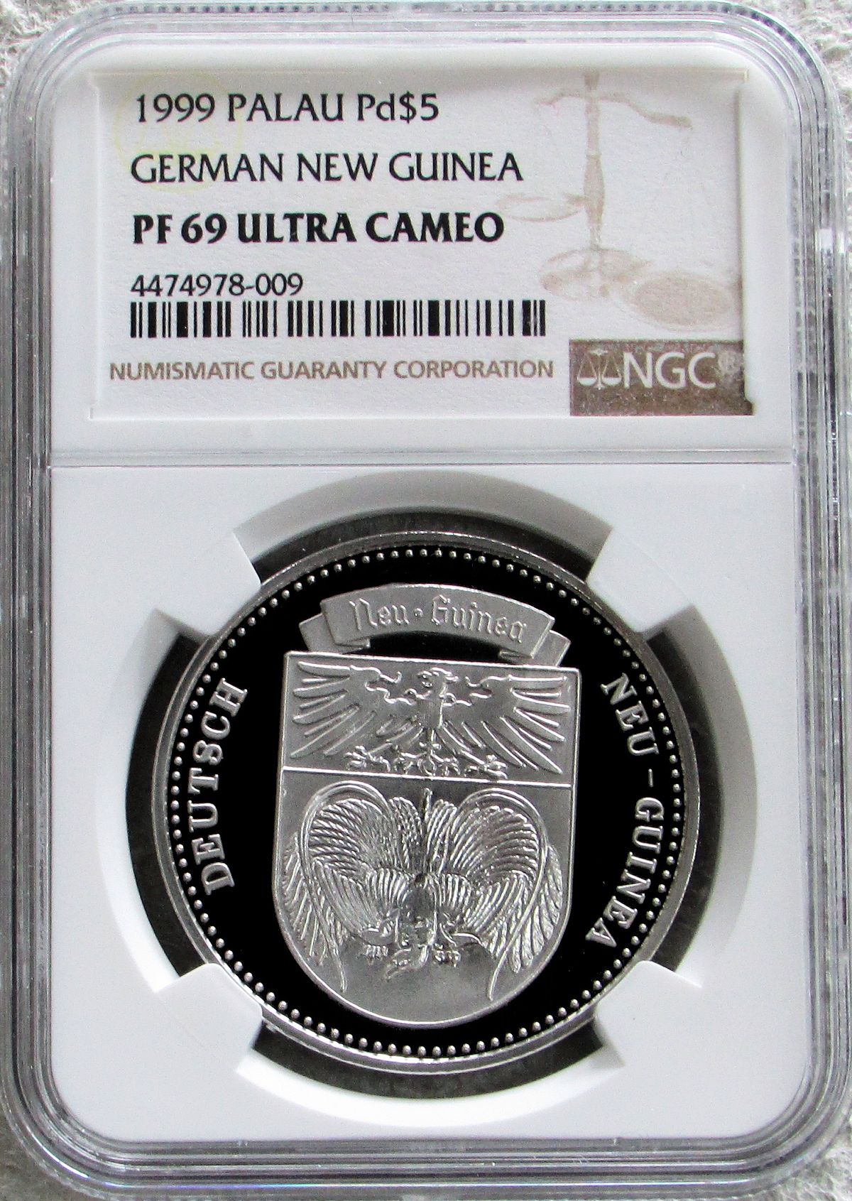 1999 PALLADIUM PALAU $5 GERMAN NEW GUINEA NGC PROOF 69 ULTRA CAMEO ONLY 7 MINTED