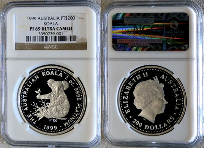 1999 PERTH MINT PLATINUM AUSTRALIA $200 COIN NGC PROOF 69 ULTRA CAMEO  "KOALA 2 OZ" ONLY 100 MINTED
