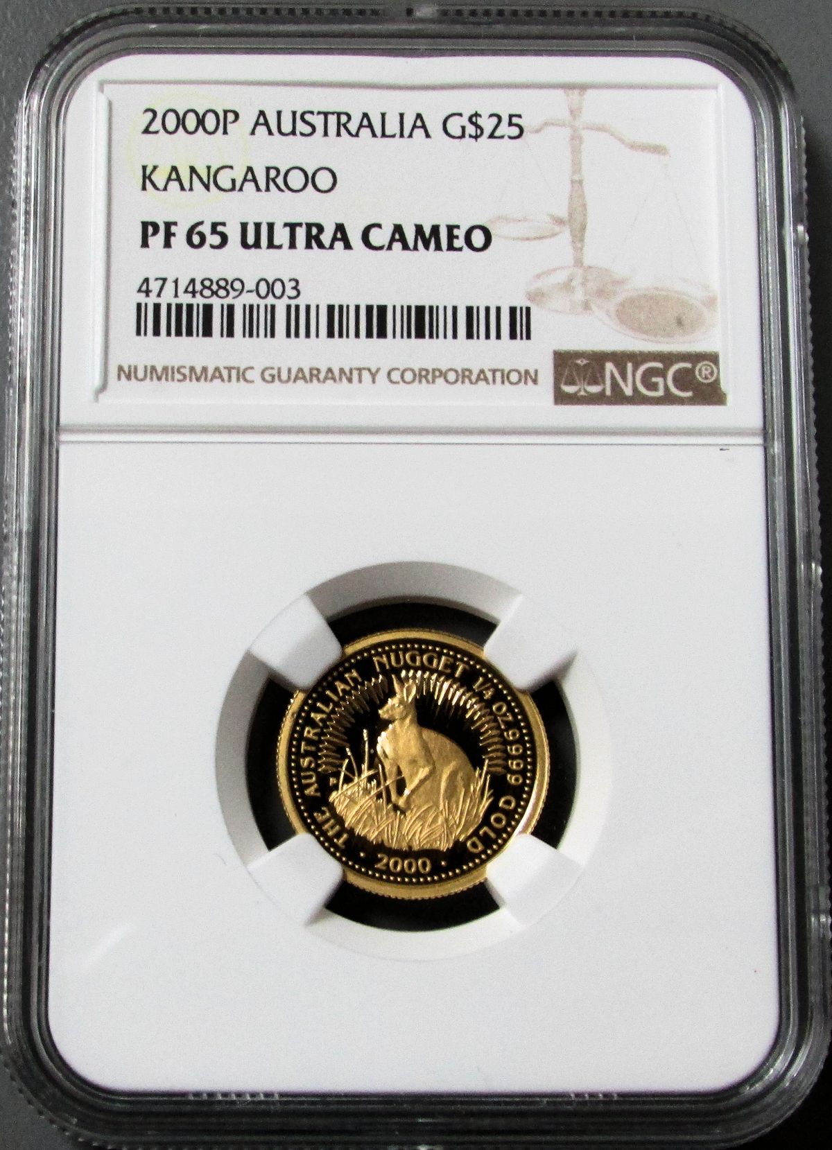 2000 P GOLD AUSTRALIA $25 PROOF 1/4oz KANGAROO COIN NGC PF 65 UC 309 MINTED 