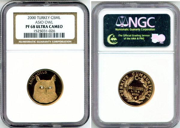 2000 GOLD TURKEY "DIAMOND EYES" 50 MILLION LIRA NGC PF