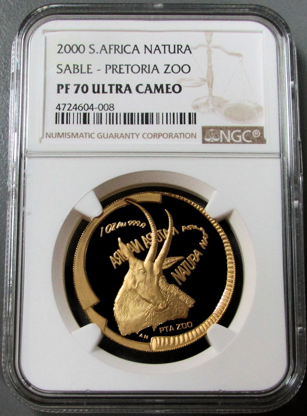 2000 GOLD SOUTH AFRICA NATURA PRETORIA ZOO PRIVY NGC PROOF 70 ULTRA CAMEO "MONARCHS OF AFRICA NATURA SERIES "SABLE QUEEN OF THE ANTELOPE" 591 MINTED