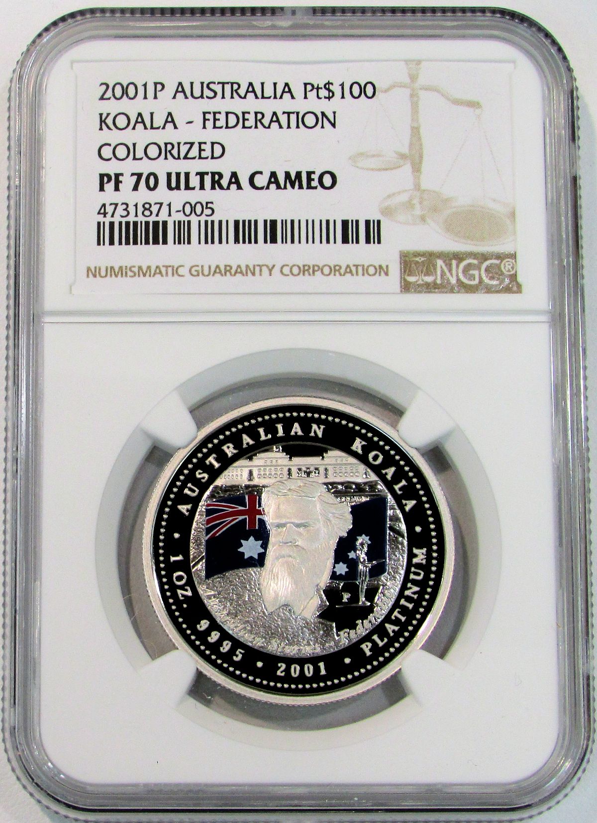 2001 PLATINUM AUSTRALIA $100 NGC PERFECT PROOF 70 ULTRA CAMEO FEDERATION" ONLY 57 MINTED