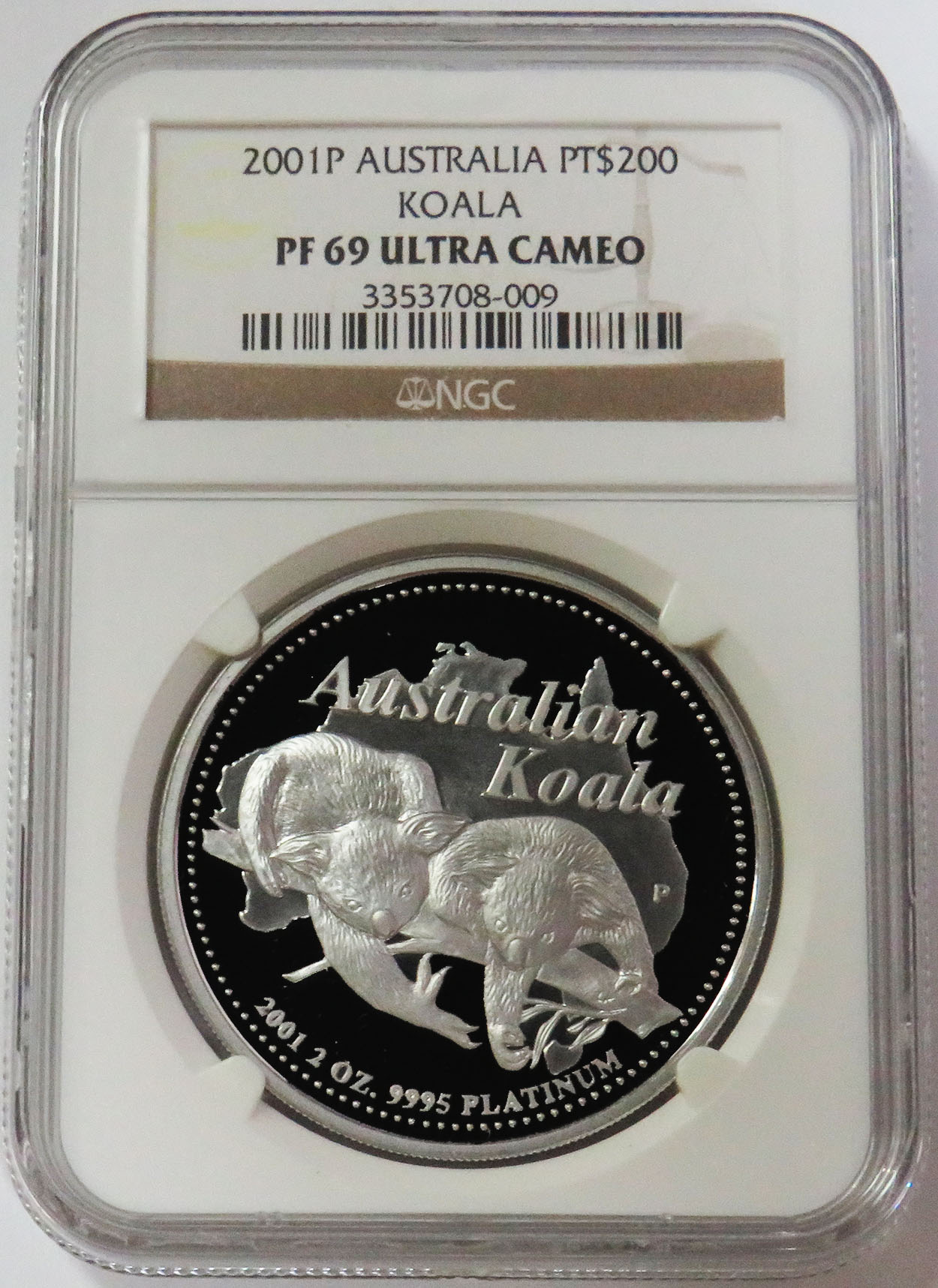 2001 PERTH MINT AUSTRALIA PLATINUM $200 KOALA NGC PROOF 69 ULTRA CAMEO ONLY 134 MINTED