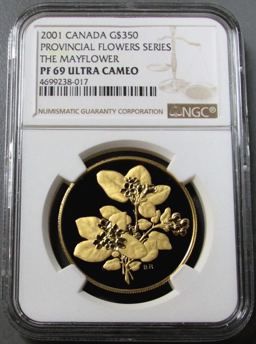 2001 GOLD CANADA $350 NGC PROOF 69 ULTRA CAMEO "FLOWERS OF CANADA SERIES - THE MAYFLOWER" ONLY 1,988 MINTED!