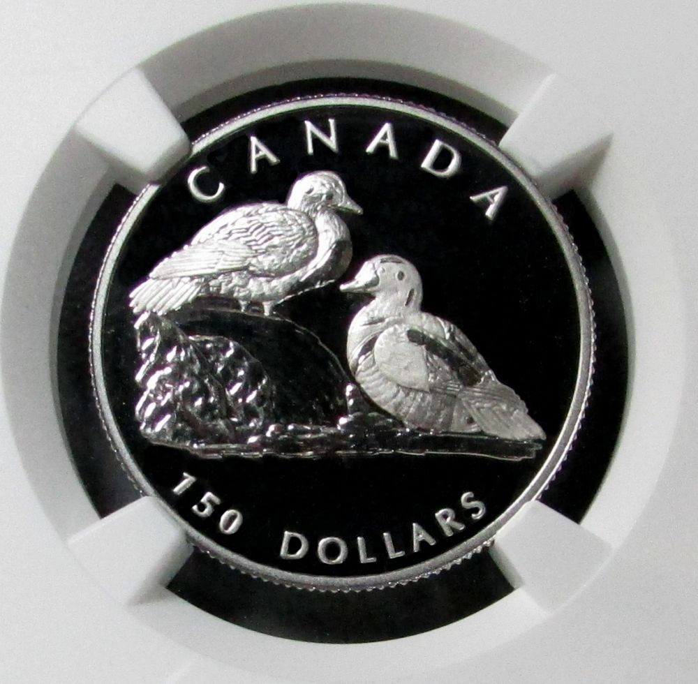 2001 PLATINUM CANADA $150 NGC PERFECT PROOF 70 ULTRA CAMEO "WILD LIFE SERIES HARLEQUIN DUCK" ONLY 448 MINTED 