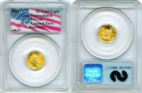 2001 GOLD $5.00 EAGLE PCGS GEM UNC WTC GROUND ZERO #1