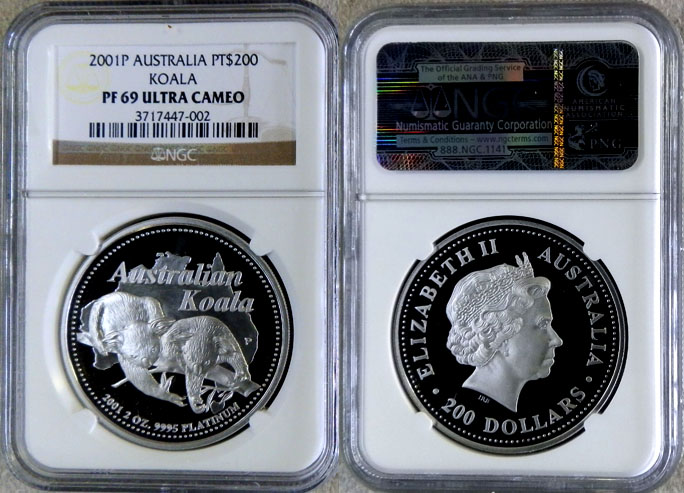 2001 PERTH MINT AUSTRALIA PLATINUM $200 KOALA NGC PROOF 69 ULTRA CAMEO ONLY 134 MINTED