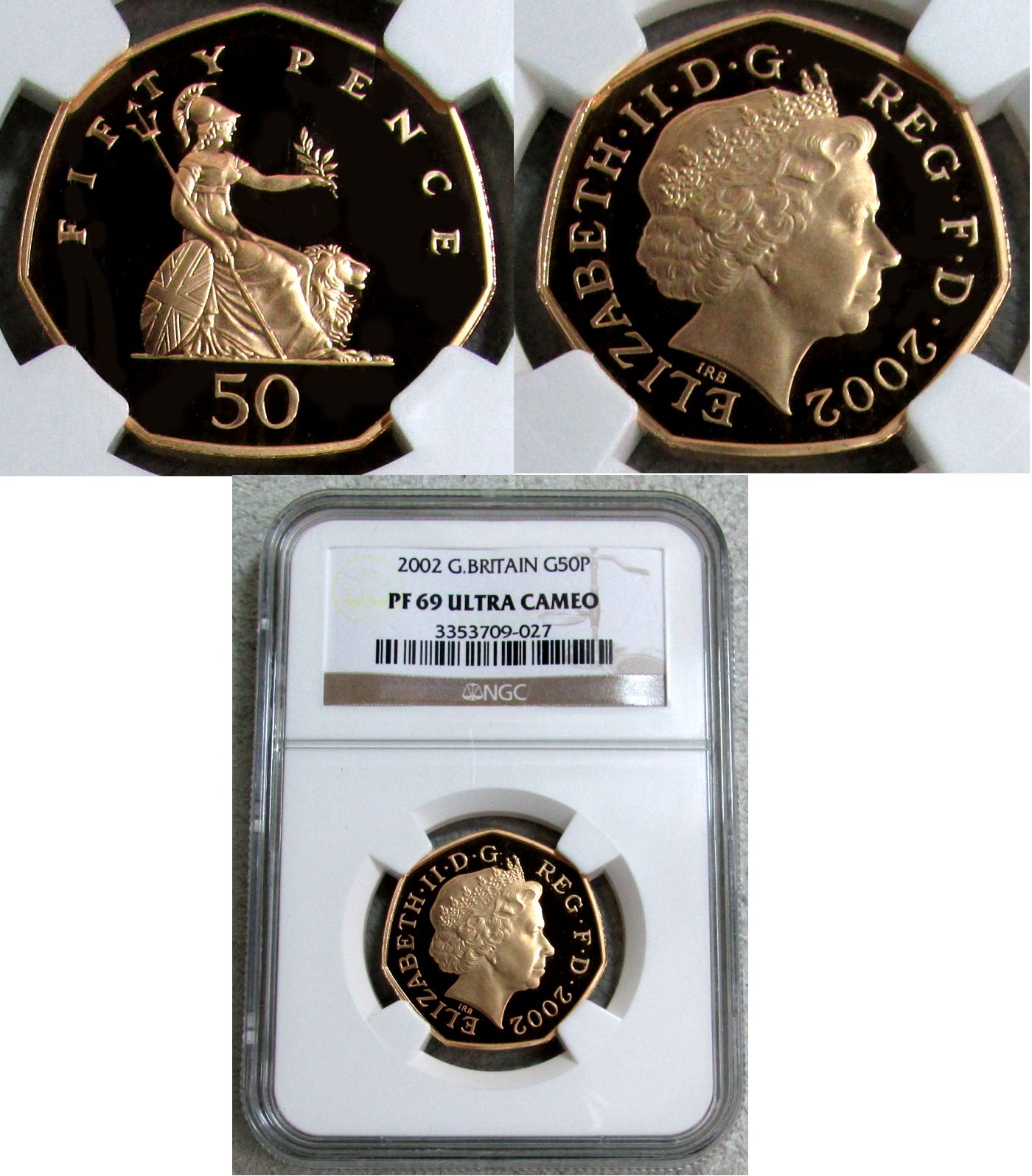 2002 GOLD GREAT BRITAIN 50 PENCE COIN NGC PROOF 69 ULTRA CAMEO, ONLY ...