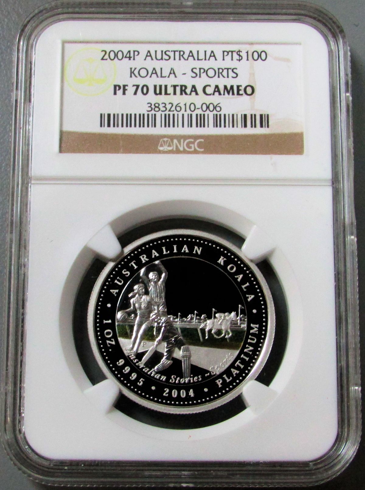 2004 PERTH MINT PLATINUM AUSTRALIA $100 NGC PERFECT PROOF 70 ULTRA CAMEO  "AUSTRALIAN SPORTS" ONLY 109 MINTED 