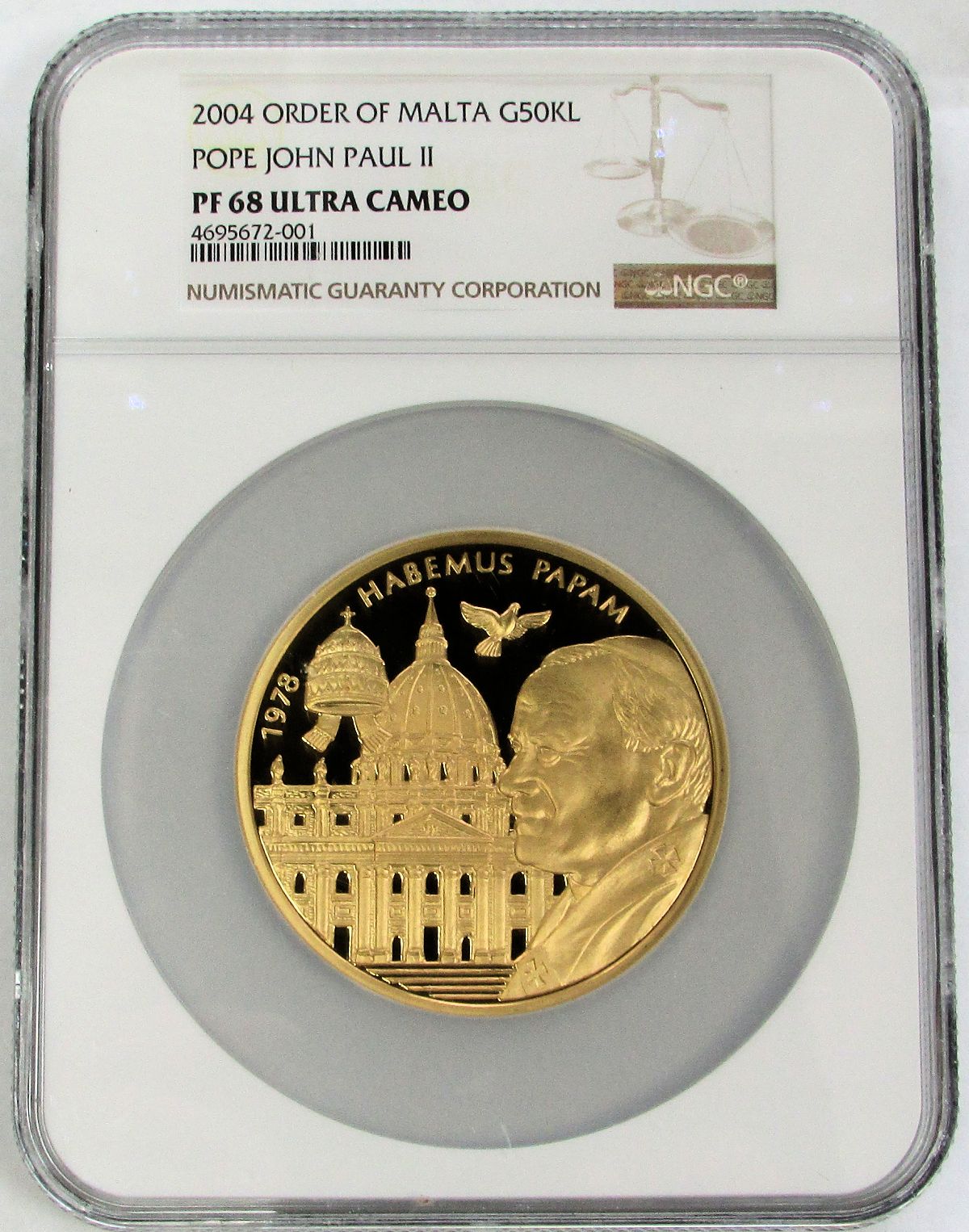 2004 GOLD MALTA 5 OZ NGC PROOF 68 ULTRA CAMEO SAINT POPE JOHN PAUL II  ONLY 99 MINTED