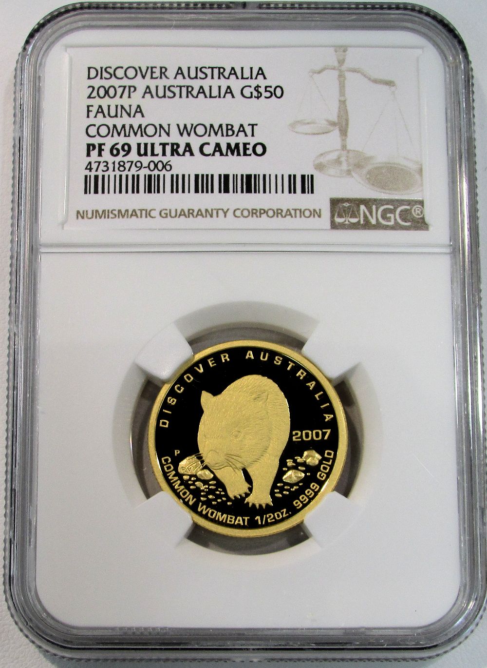 2007 P GOLD AUSTRALIA $50 COIN NGC PROOF 69 ULTRA CAMEO FAUNA SERIES COMMON WOMBAT ONLY 253 MINTED