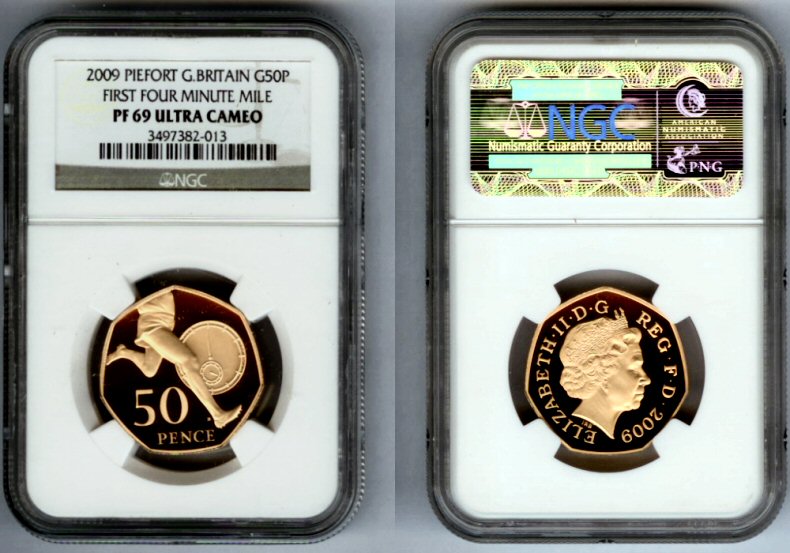 2009 GOLD GREAT BRITAIN PIEFORT NGC PROOF 69 ULTRA CAMEO "4 MINUTE MILE" ONLY 40 COINS MINTED 