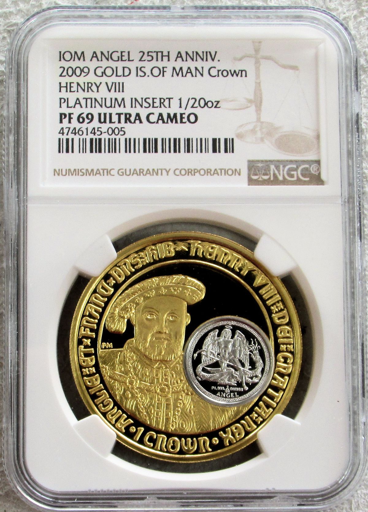 2009 GOLD & PLATINUM BI-METALLIC ISLE OF MAN 1 CROWN  NGC PROOF 69 ULTRA CAMEO "HENRY VIII" 500 MINTED