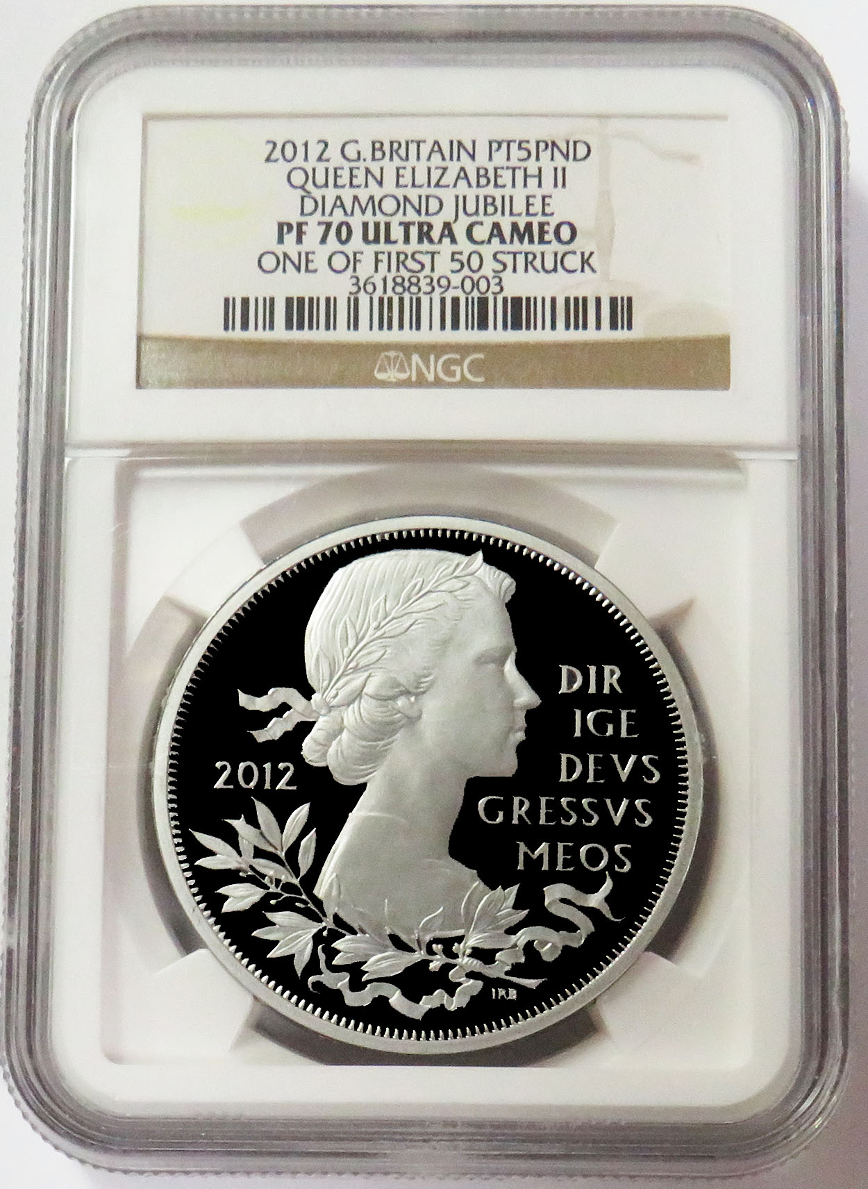 2012 PLATINUM GREAT BRITAIN 5 POUNDS QUEEN ELIZABETH II DIAMOND JUBILEE NGC PROOF 70 ULTRA CAMEO ONLY 20 MINTED